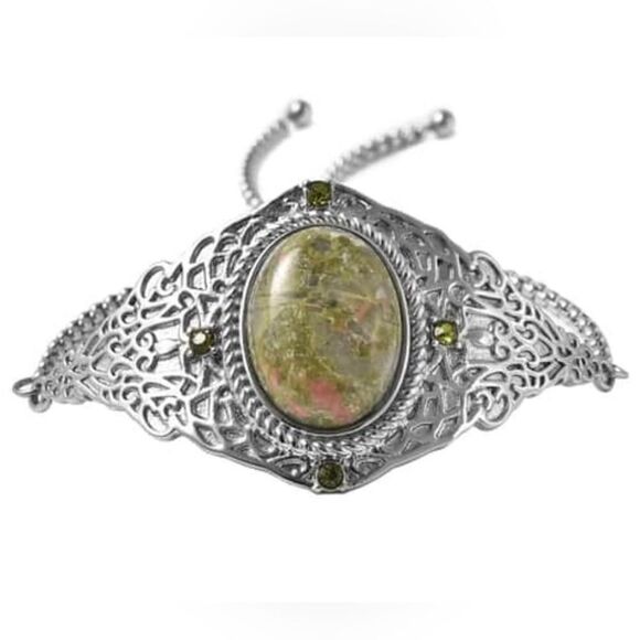 Unakite and Green Austrian Crystal Bracelet - Picture 2 of 16
